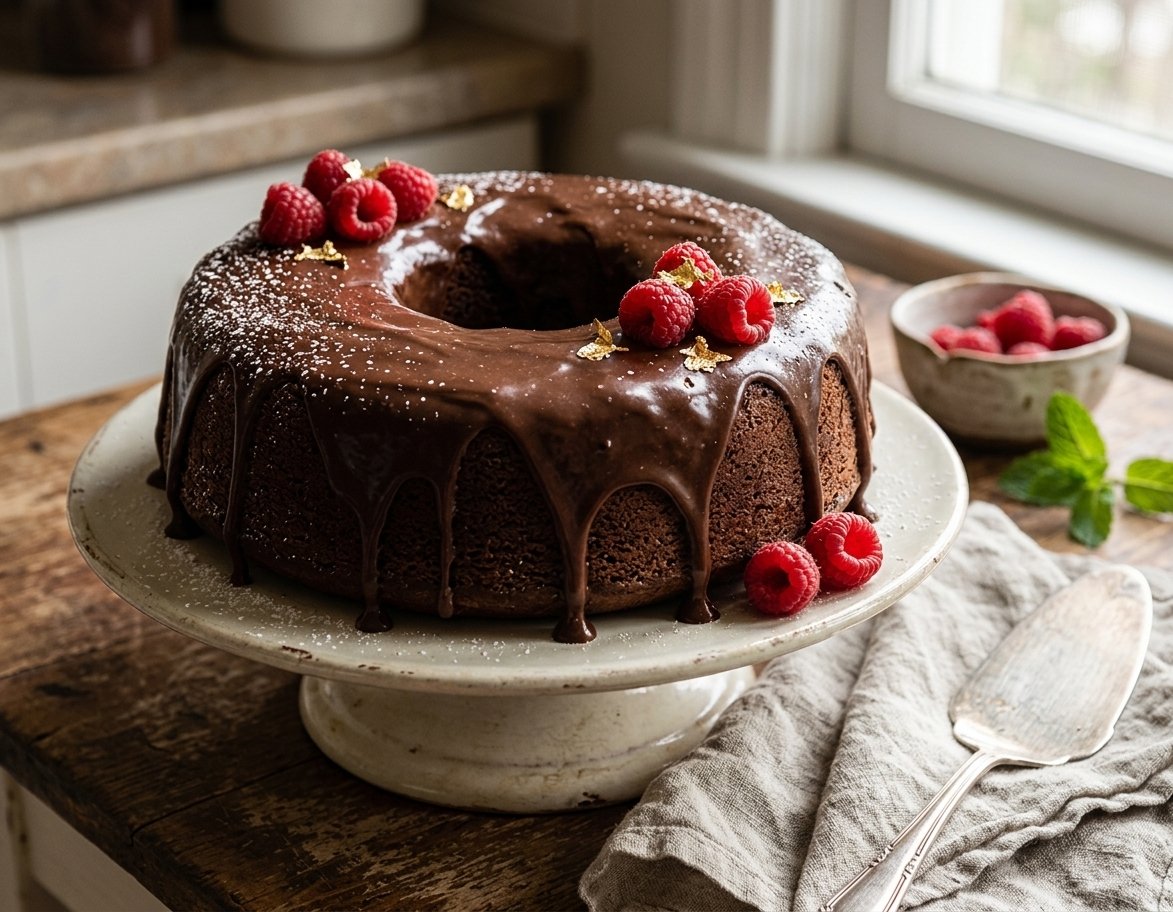 Bolo de chocolate com cobertura cremosa de chocolate